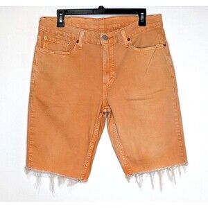 Levis 511 Shorts Mens 32 Orange Cut Off Distressed Denim Frayed Hem Casual